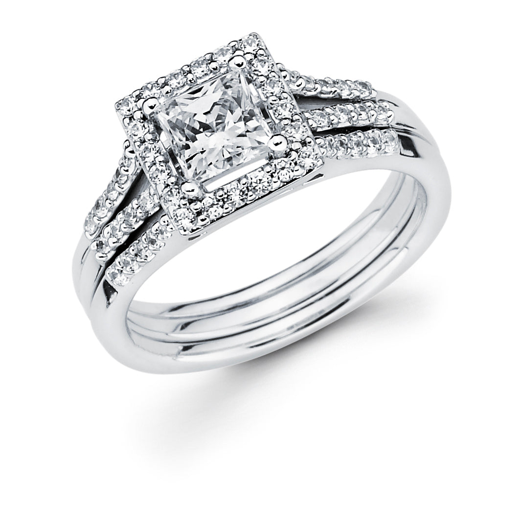 Halo Bridal: 1/3 Ctw. Diamond Halo Semi Mount available for 3/4 Ct. Princess Cut Center Diamond in 14K Gold