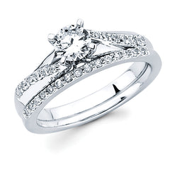 Modern Bridal: 1/8 Ctw. Diamond Split Shank Semi Mount shown with 1/2 Ct. Round Center Diamond in 14K Gold