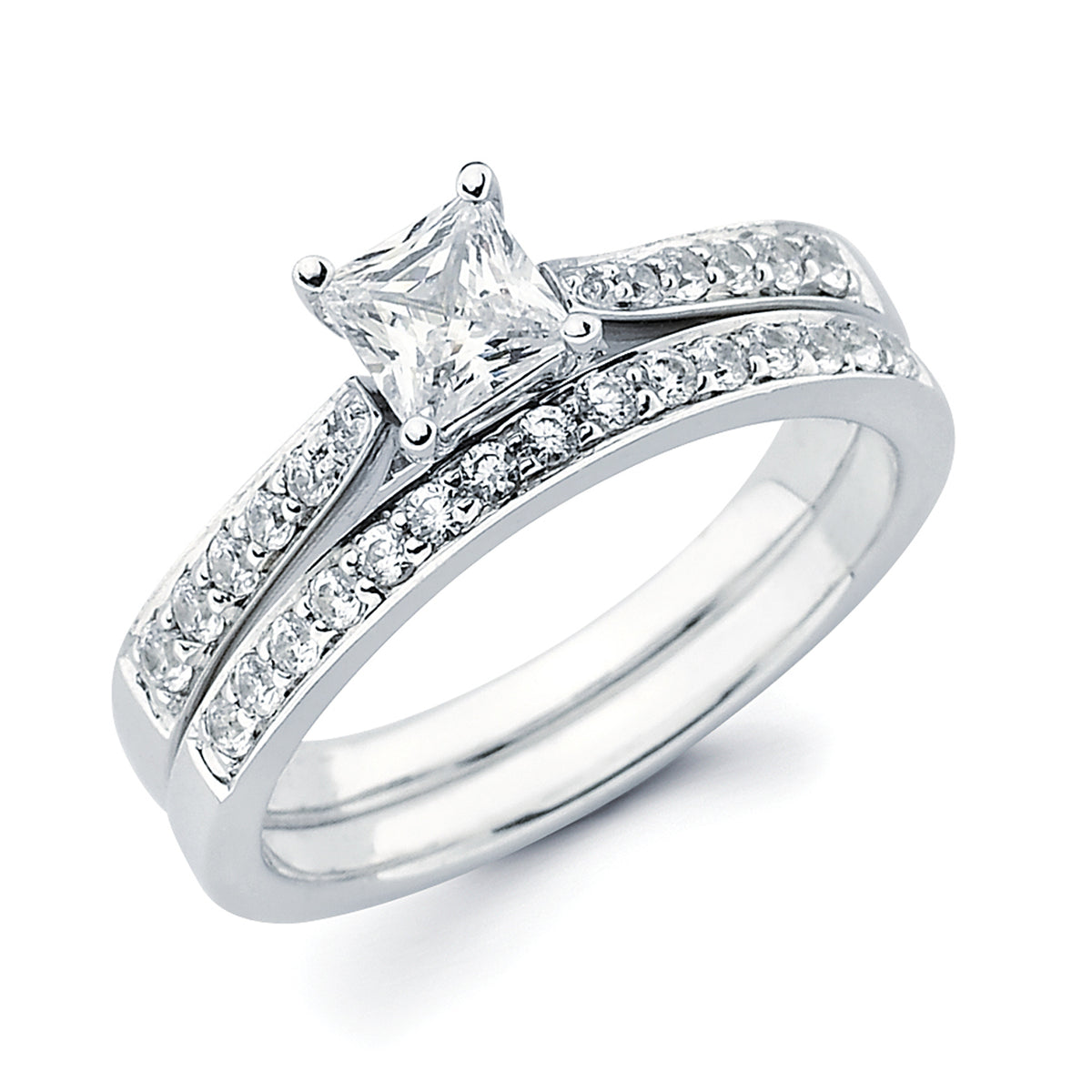 Classic Bridal: 1/6 Ctw. Diamond Semi Mount shown with 1/2 Ct. Princess Cut Center Diamond in 14K Gold