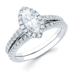 Halo Bridal: 3/8 Ctw. Diamond Halo Semi Mount available for 3/4 Ct. Marquise Cut Center Diamond in 14K Gold