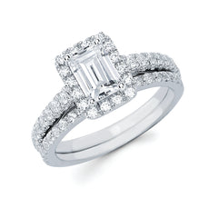 Halo Bridal: 1/2 Ctw. Diamond Halo Semi Mount available for 1 Ct. Emerald Cut Center Diamond in 14K Gold