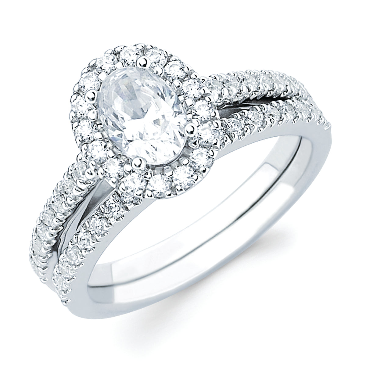 Halo Bridal: 3/8 Ctw. Diamond Halo Semi Mount available for 3/4 Ct. Oval Center Diamond in 14K Gold
