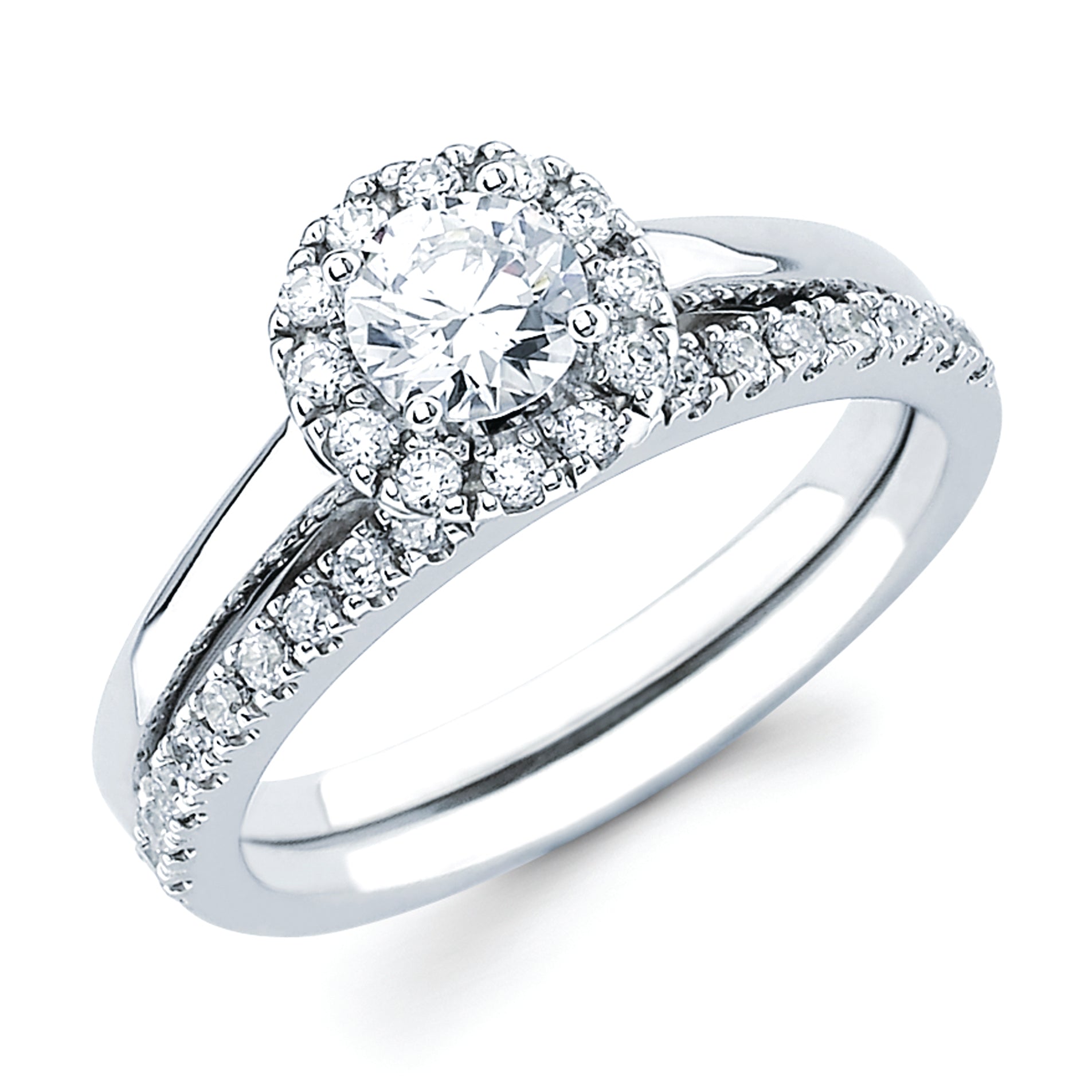 Halo Bridal: 1/8 Ctw. Diamond Halo Semi Mount available for 1/2 Ct. Round Center Diamond in 14K Gold