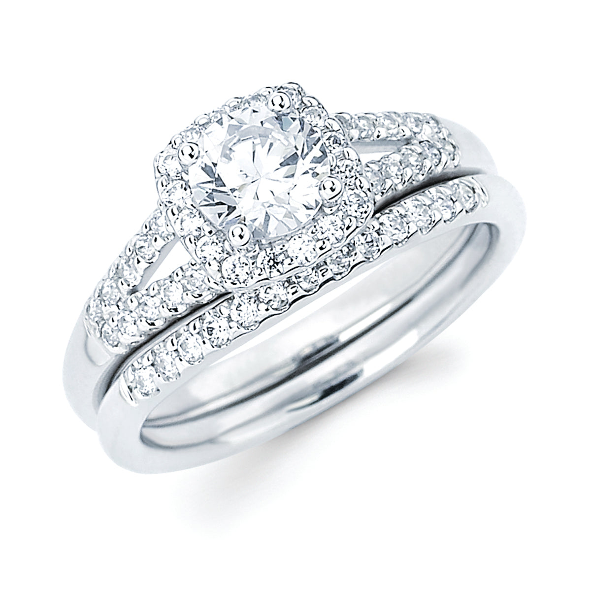 Halo Bridal: 1/4 Ctw. Diamond Halo Split Shank Semi Mount available for 3/4 Ct. Round Center Diamond in 14K Gold