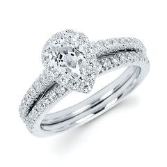 Halo Bridal: 1/3 Ctw. Diamond Halo Semi Mount available for 1/2 Ct. Pear Shaped Center Diamond in 14K Gold