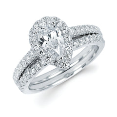 Halo Bridal: 3/8 Ctw. Diamond Halo Semi Mount available for 3/4 Ct. Pear Shaped Center Diamond in 14K Gold