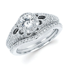14K White Gold Diamond Shadow Band for Engagement Ring Shown