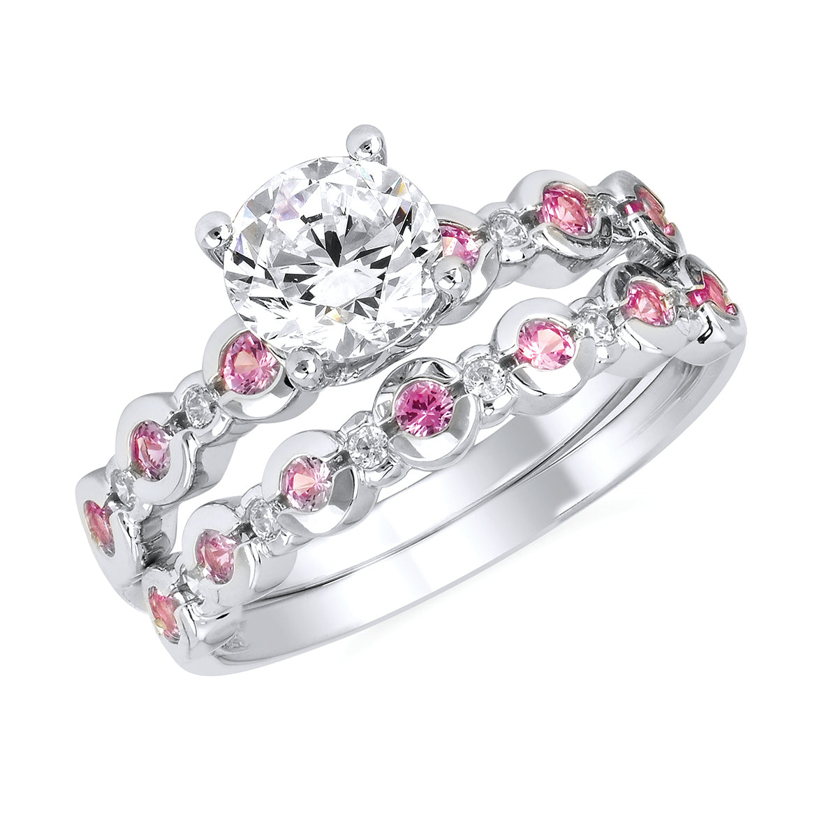 Vibrant Love&trade; made with Genuine Pink Sapphire and Diamond available with 1 Ct. Round Center in 14K Gold