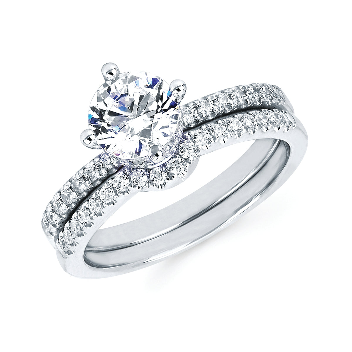 Modern Bridal: 1/4 Ctw. Diamond Semi Mount shown with 1Ctw. Round Center Diamond in 14K Gold