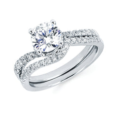 Modern Bridal: 1/3 Ctw. Diamond Semi Mount shown with 1 Ctw. Round Center Diamond in 14K Gold