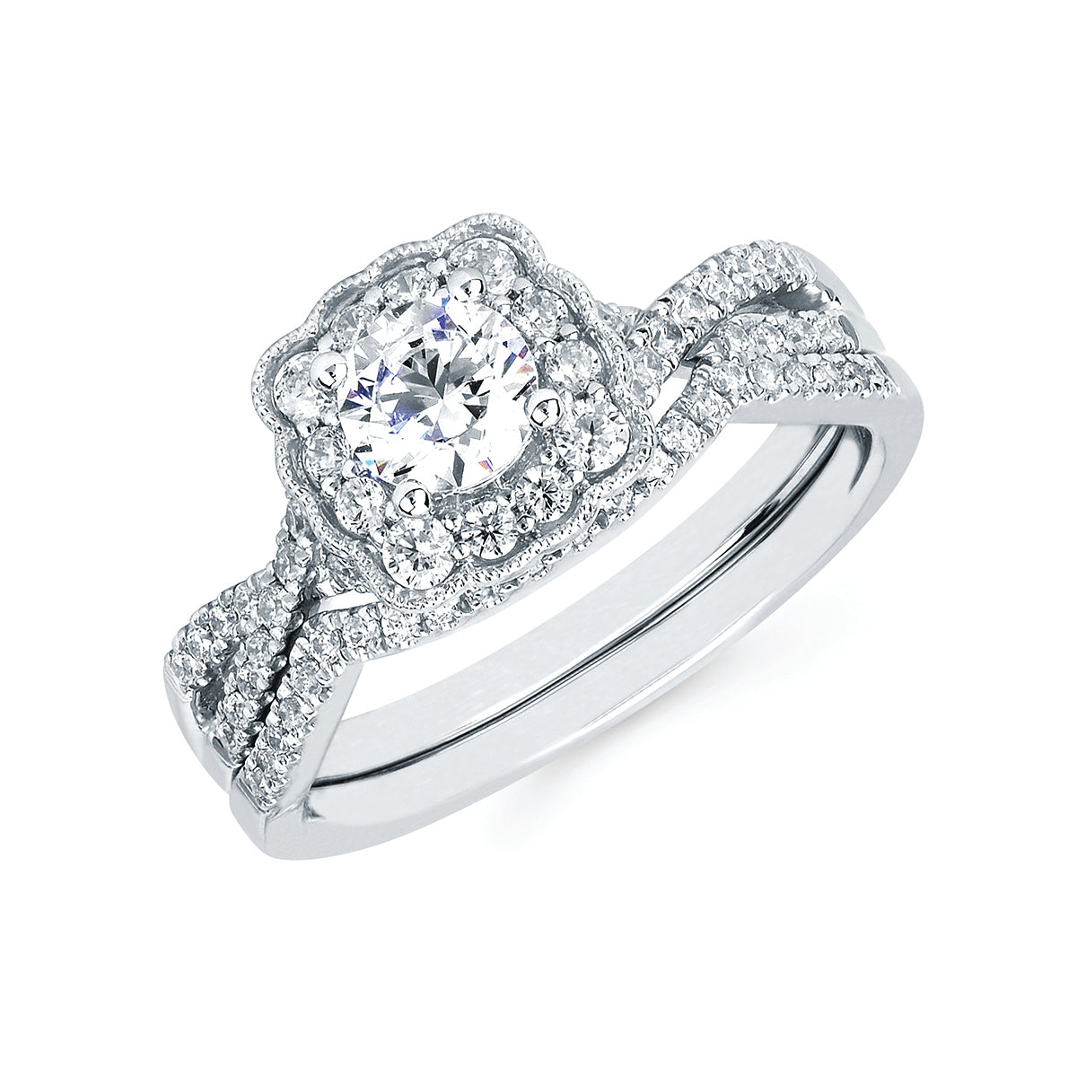 Halo Bridal: 3/8 Ctw. Diamond Halo Semi Mount available for 1/2 Ct. Round Center Diamond in 14K Gold