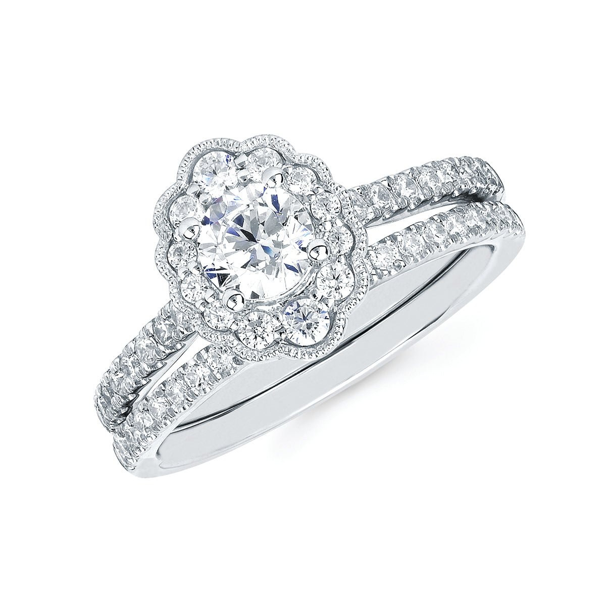 Halo Bridal: 3/8 Ctw. Diamond Halo Semi Mount available for 1/2 Ct. Round Center Diamond in 14K Gold