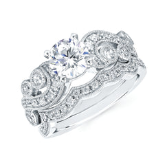 Vintage Bridal: 3/8 Ctw. Diamond Semi Mount  shown with 1 Ct. Round Center Diamond in 14K Gold