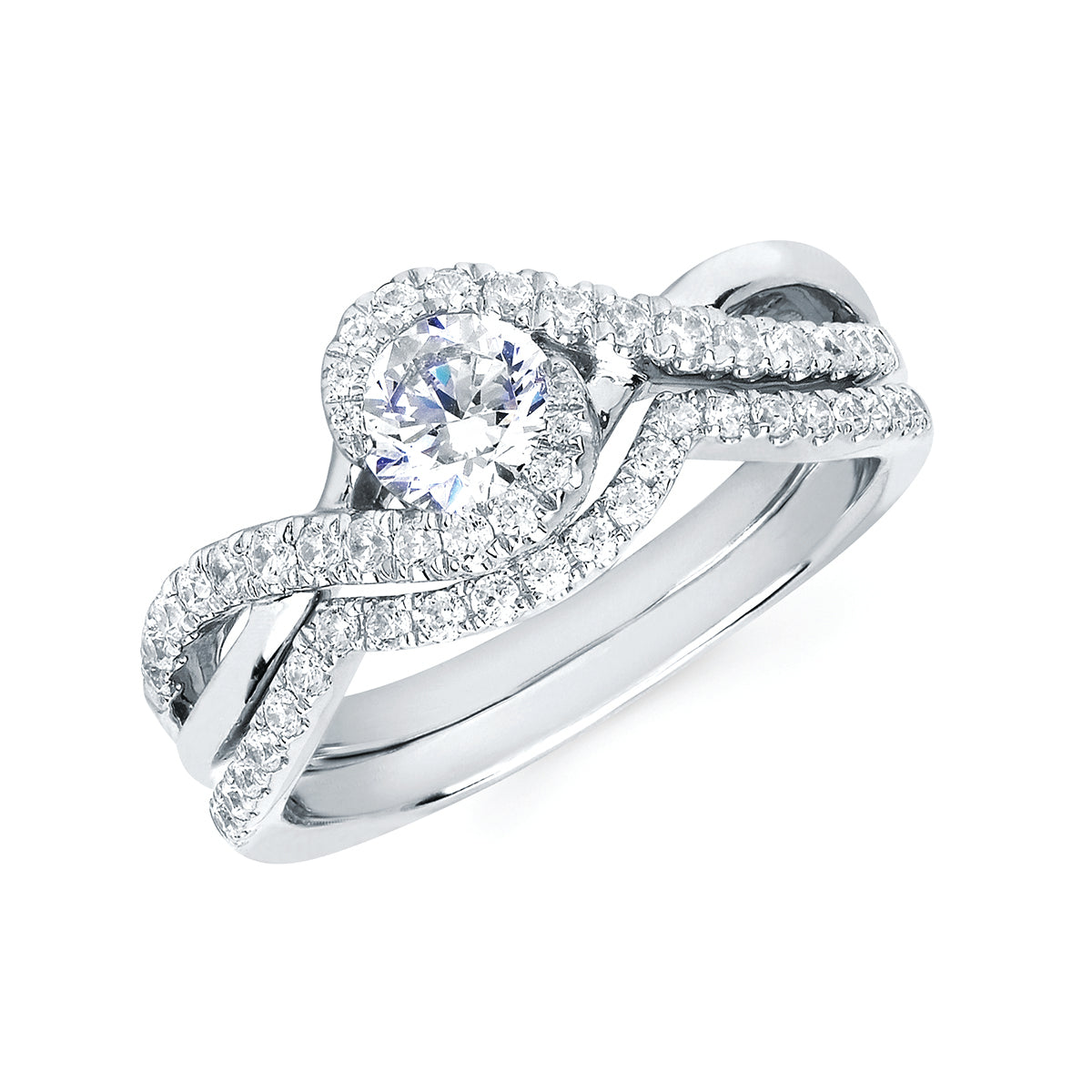 Modern Bridal: 1/5 Ctw. Diamond Semi Mount shown with a 1/2 Ct. Round Center Diamond in 14K Gold