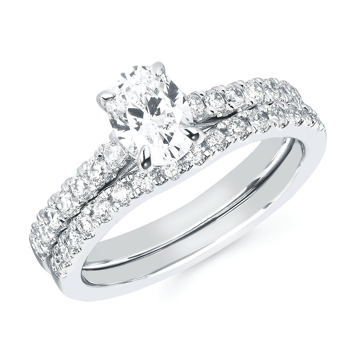 Classic Bridal: 1/4 Ctw. Diamond Semi Mount shown with 3/4Ct. Oval Center Diamond in 14K Gold