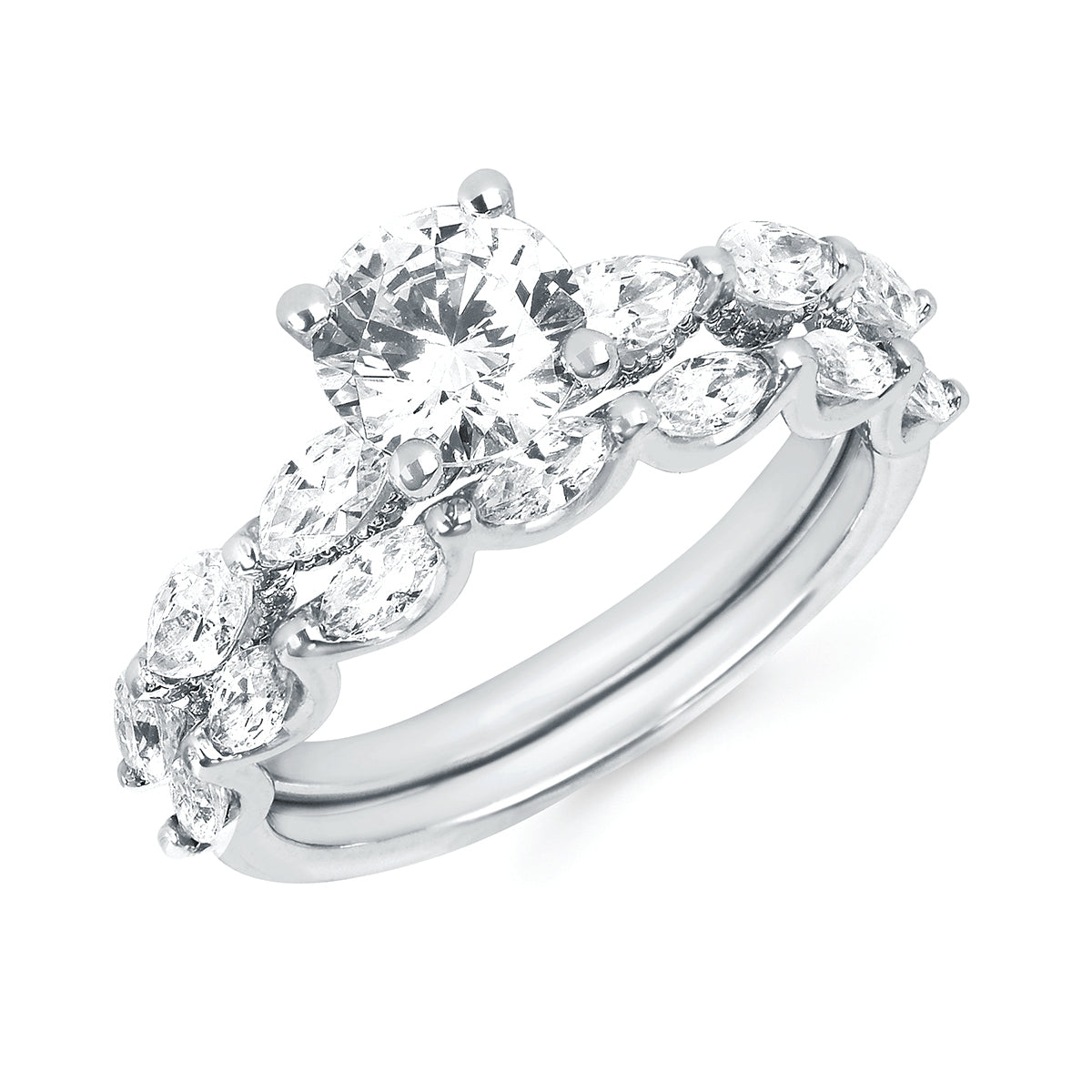 Classic Bridal: 3/4Ctw. Diamond Semi Mount shown with 1Ct. Round Center Diamond in 14K Gold