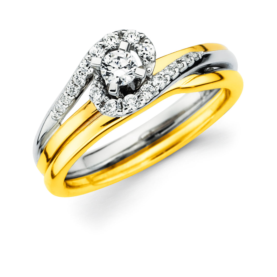 Modern Bridal: 1/6 Ctw. Diamond Wrapped Halo Semi Mount shown with 1/5 Ct. Round Center Diamond in 14K Two Tone Gold