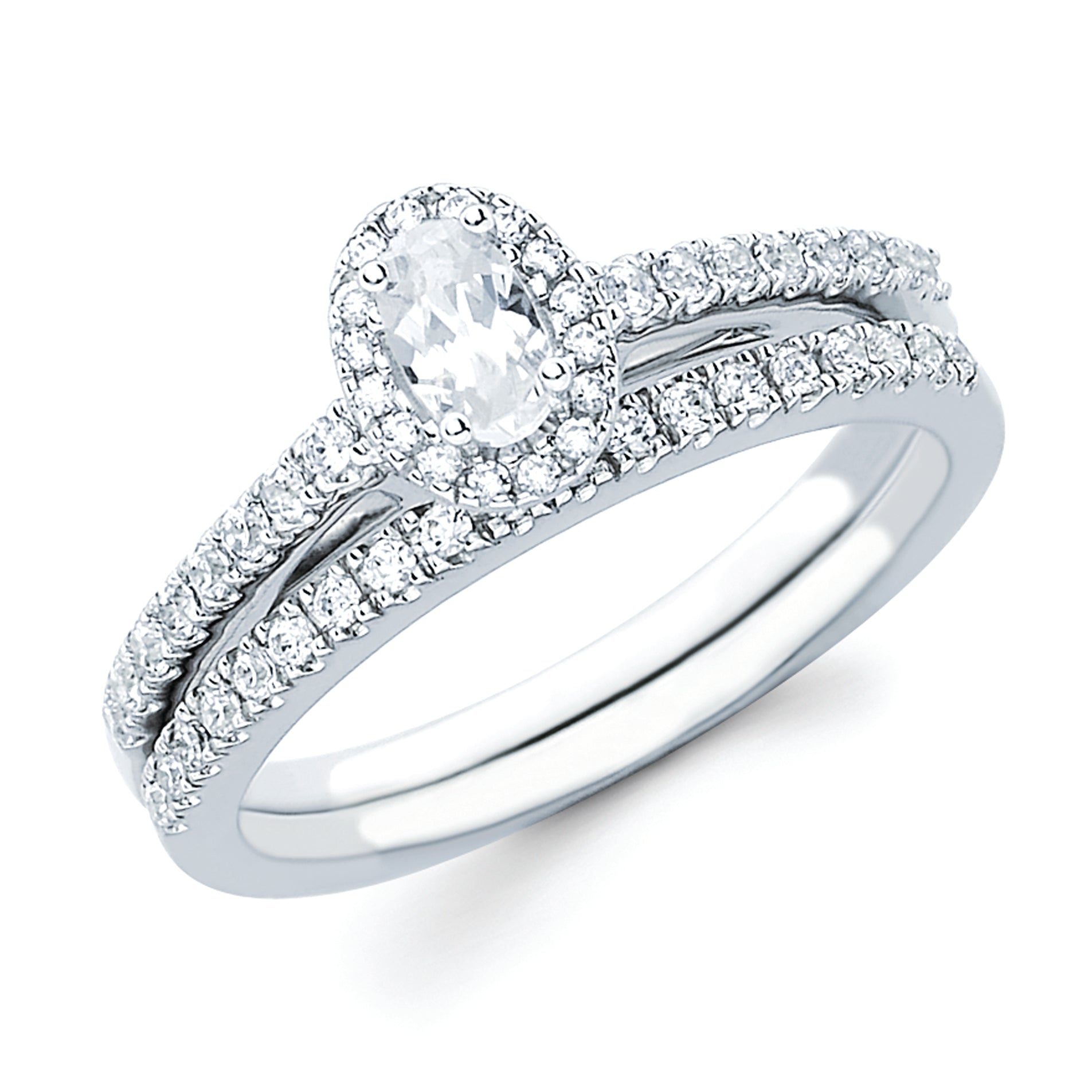Halo Bridal: 1/5 Ctw. Diamond Halo Semi Mount available for 1/4 Ct. Oval Center Diamond in 14K Gold