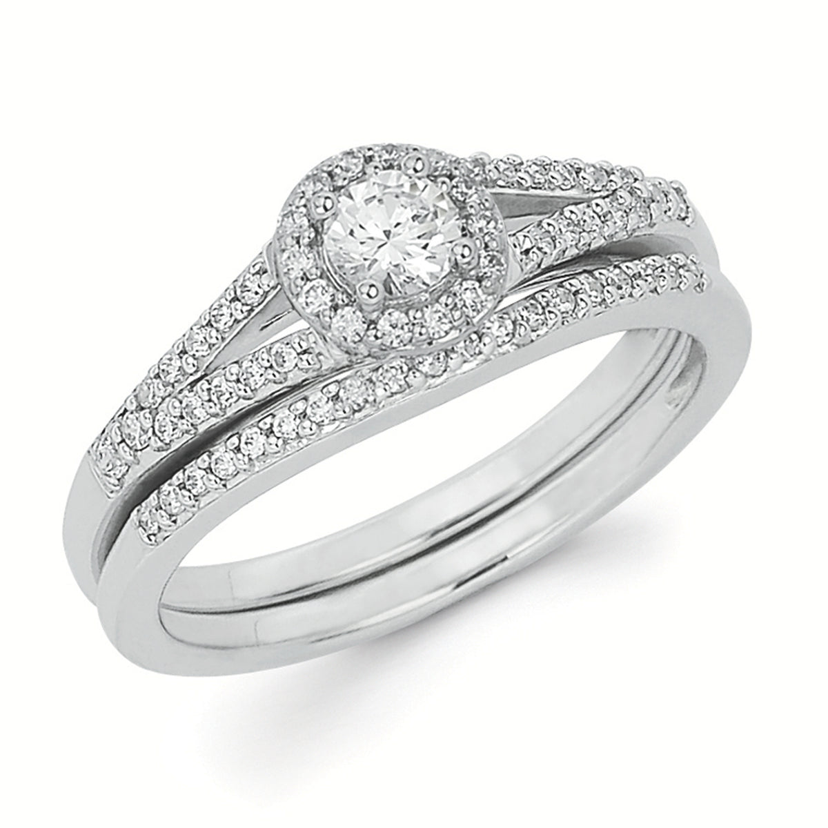 Halo Bridal: 1/6 Ctw. Diamond Halo Split Shank Semi Mount available for 1/5 Ct. Round Center Diamond in 14K Gold