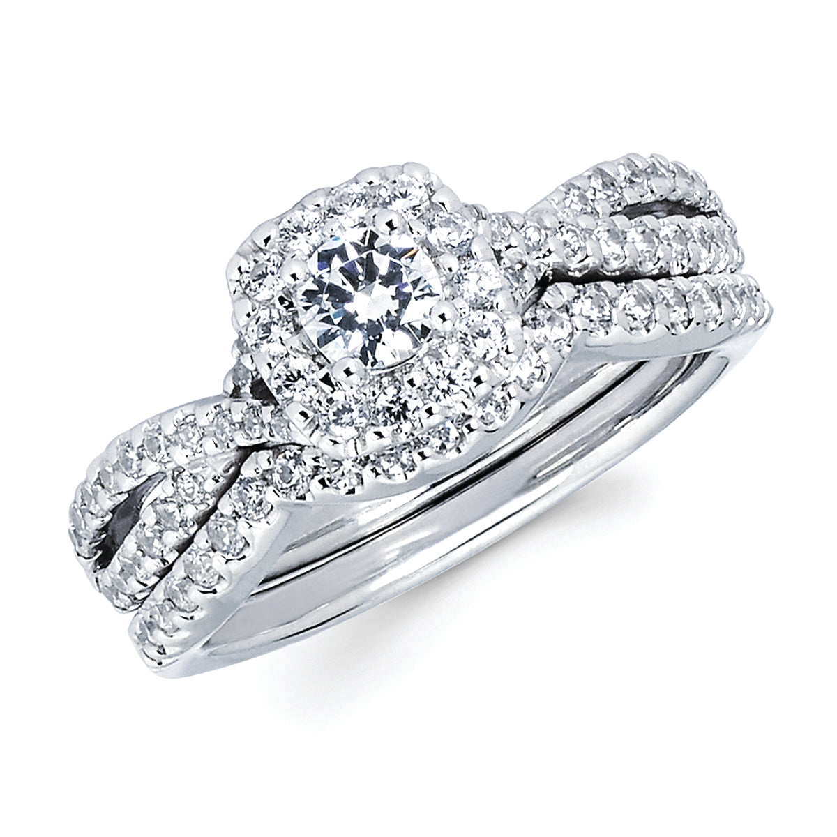 Halo Bridal: 3/8 Ctw.Diamond Semi Mount available for 1/4 Ctw. Round Center Diamond in 14K Gold
