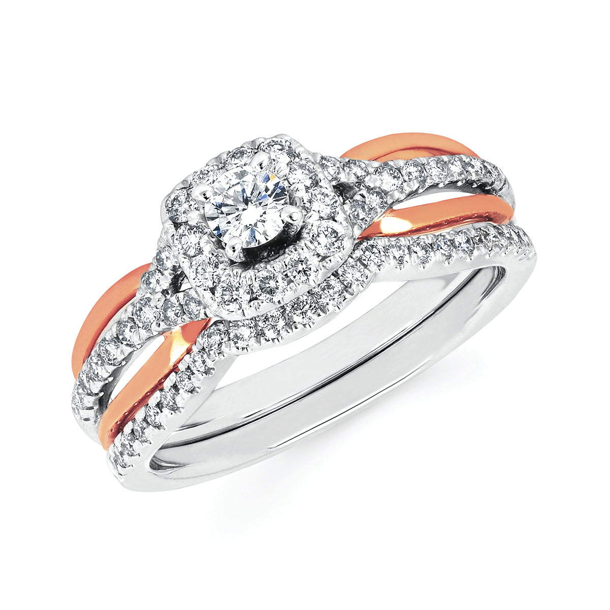 Halo: 1/3 Ctw. Diamond Semi Mount Shown with 1/6 Ct. Round Center Diamond in 14K Gold