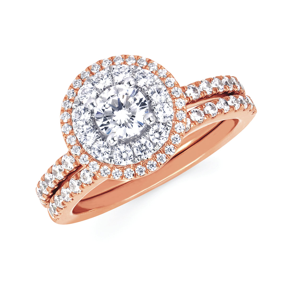 14K Rose Gold Double Diamond Halo Engagement Ring