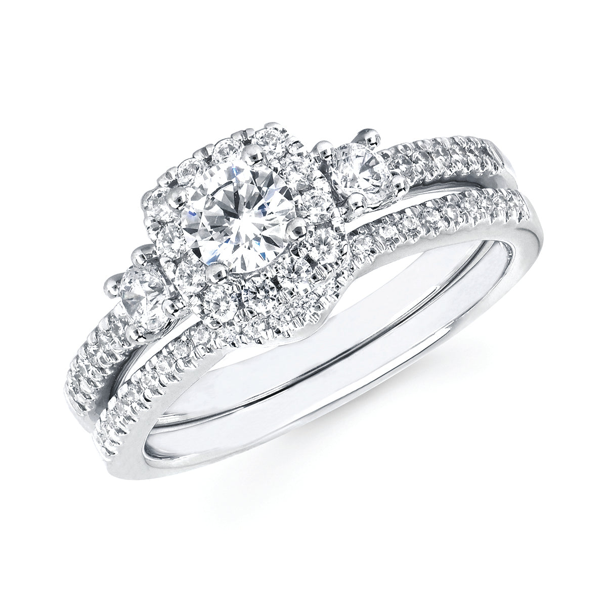 Three Stone: 3/8 Ctw. Diamond Semi Mount with 1/3 Ct. Round Center Diamond in 14K Gold