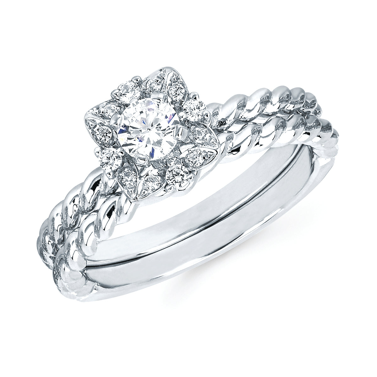 Halo: 1/10 Ctw. Diamond Semi Mount shown with 1/4 Ct. Round Center Diamond in 14K Gold