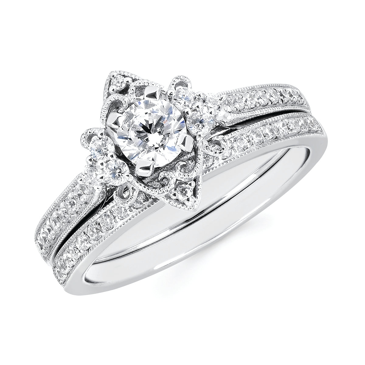 Vintage Bridal: 1/5 Ctw. Diamond Semi Mount available for 1/3 Ct. Round Center Diamond in 14K Gold