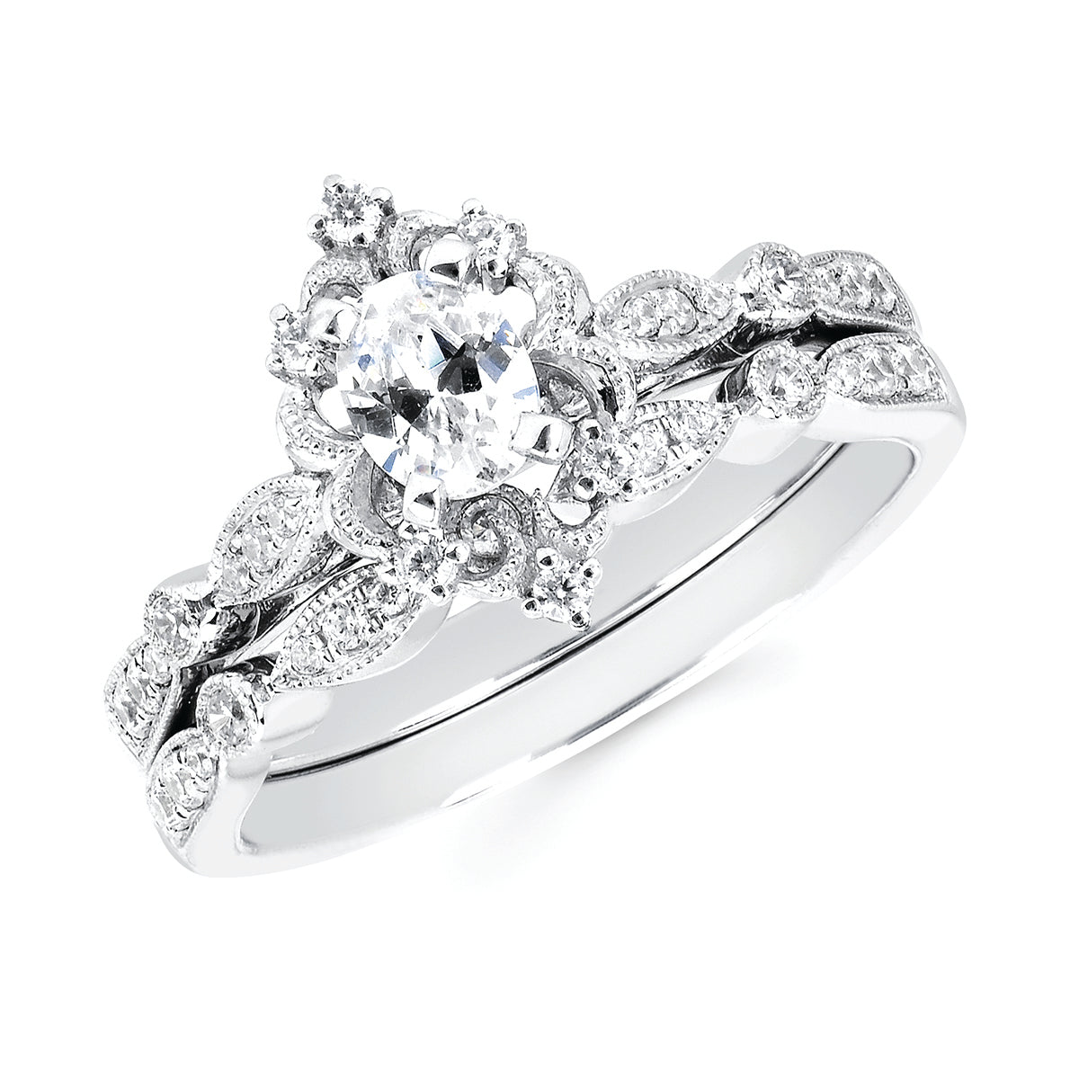 Vintage Bridal: 1/6 Ctw. Diamond Semi Mount available for 1/3 Ct.Oval Center Diamond in 14K Gold