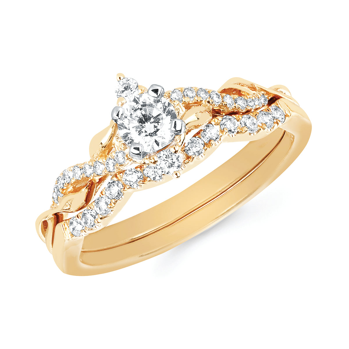 Modern: 1/3 Ctw. Diamond Semi Mount Shown with 1/4 Round Center Diamond in 14K Gold