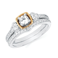 14K Two Tone Round Diamond Engagement Ring (Semi-Mount)