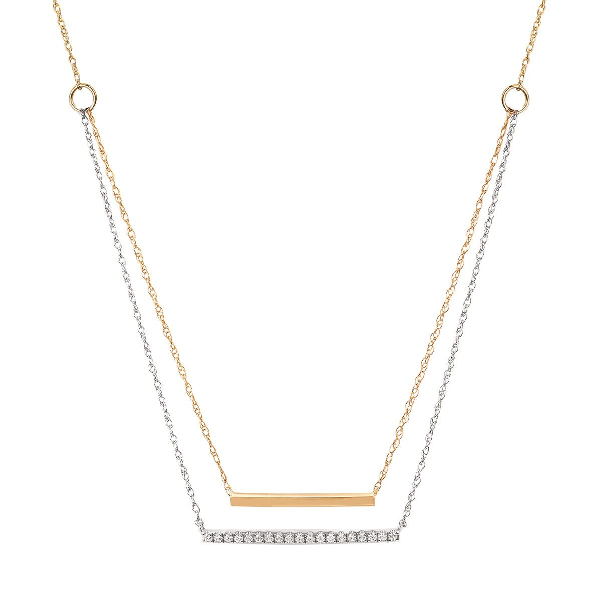 14K Two Tone Double Bar Diamond Layer Necklace