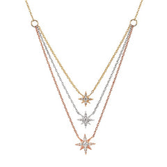 14K Tri-Tone Celestial Layer Necklace with Diamonds