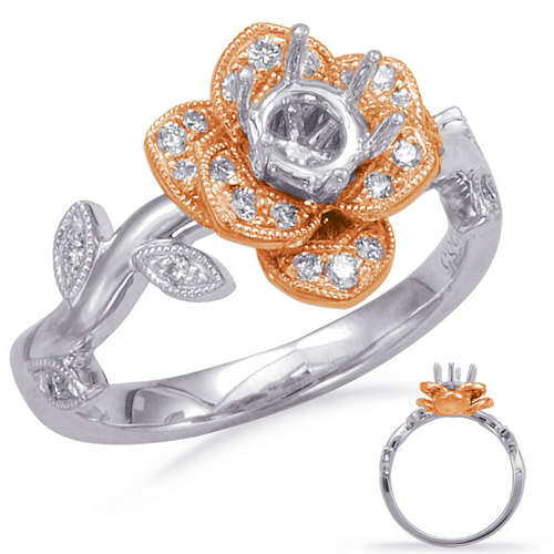 14K Rose & White Floral Vine Engagment Ring (Semi-Mount)