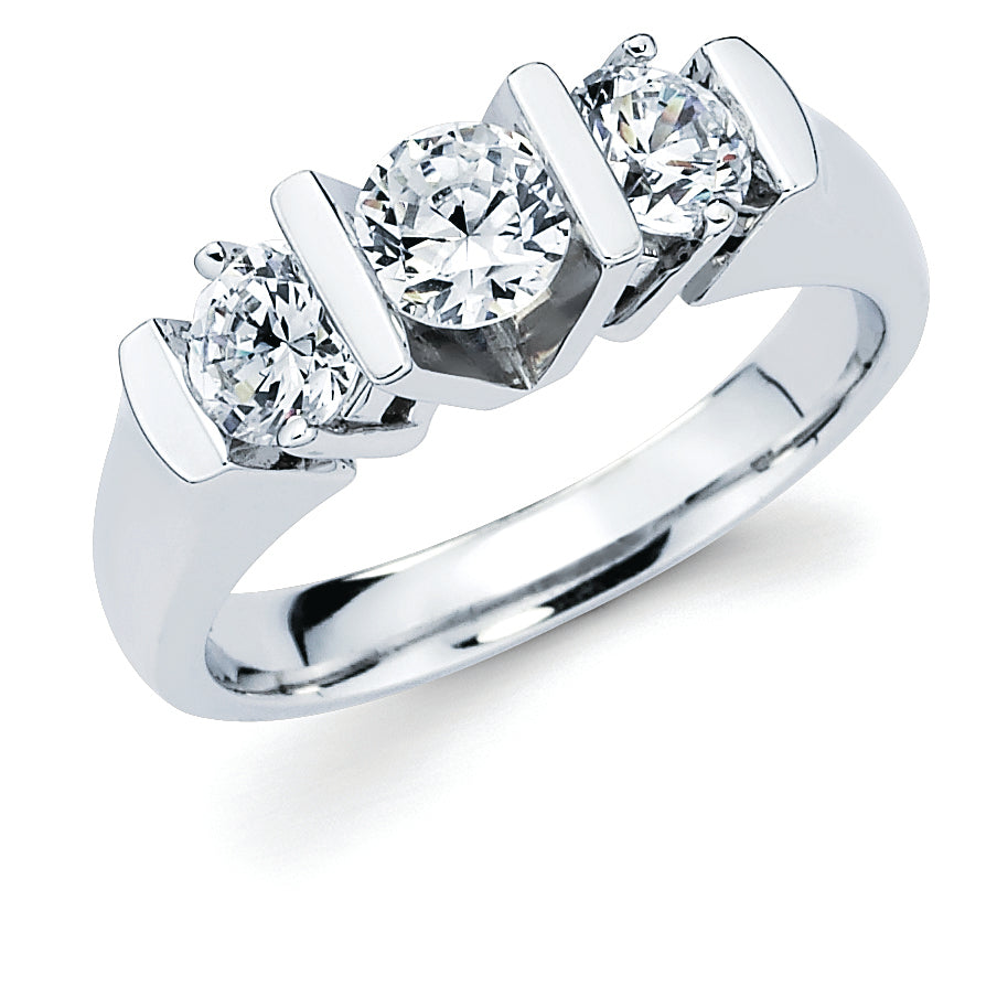 14K White Gold Channel Set 3 Diamond Ring