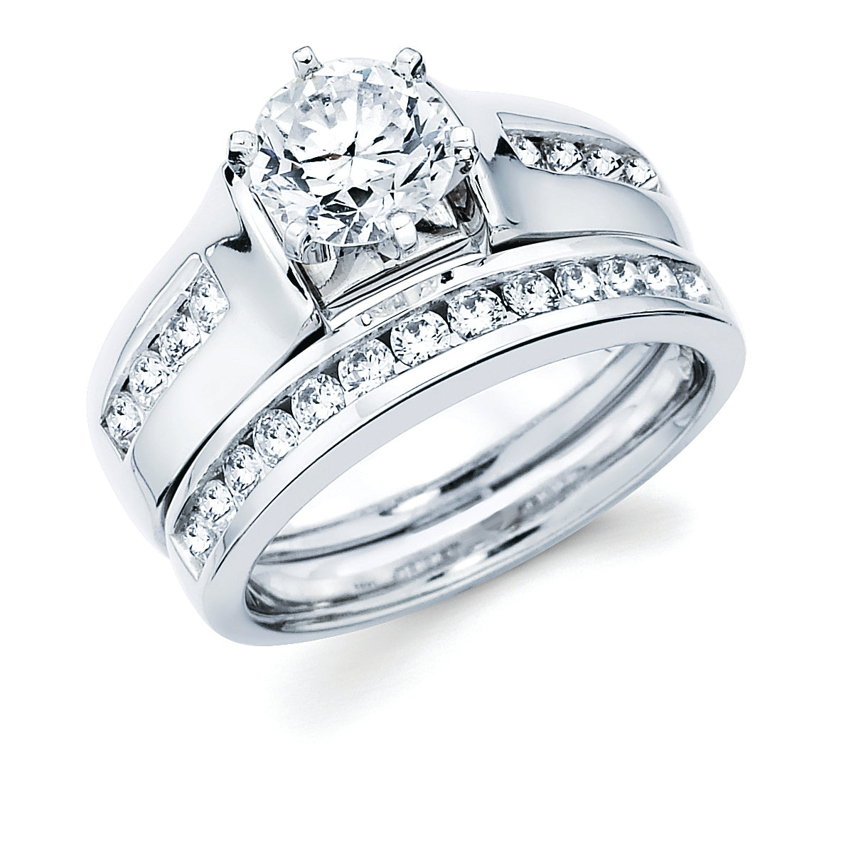 14K White Gold Diamond Semi Mount shown with 1CT Round Center Diamond