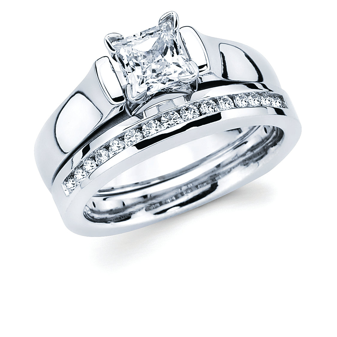 Classic Bridal: Diamond Ring shown with 3/4 Ct. Princess Cut Center Diamond in 14K Gold