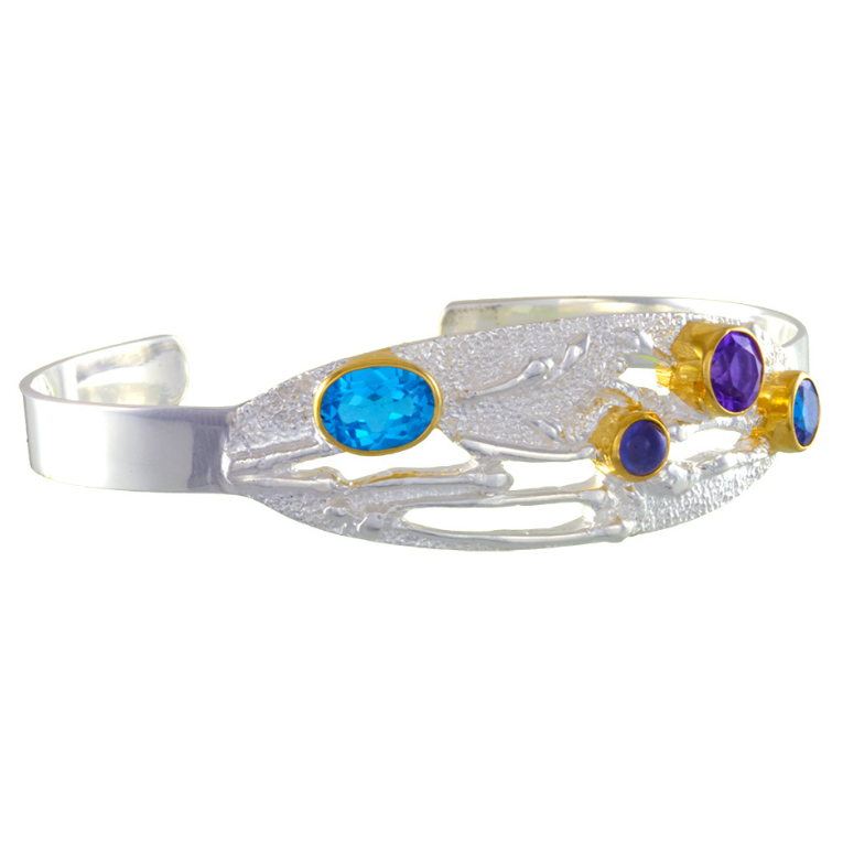 Sterling Silver and 22K Vermeil Amethyst, Topaz, and Iolite Cuff Bracelet