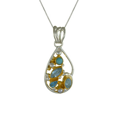 Sterling Silver and 22K Vermeil Topaz and Pearl Necklace