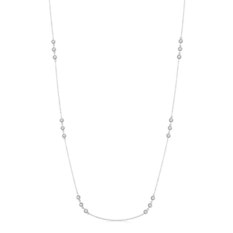 14K White Gold 3 Diamond Cluster Station Necklace