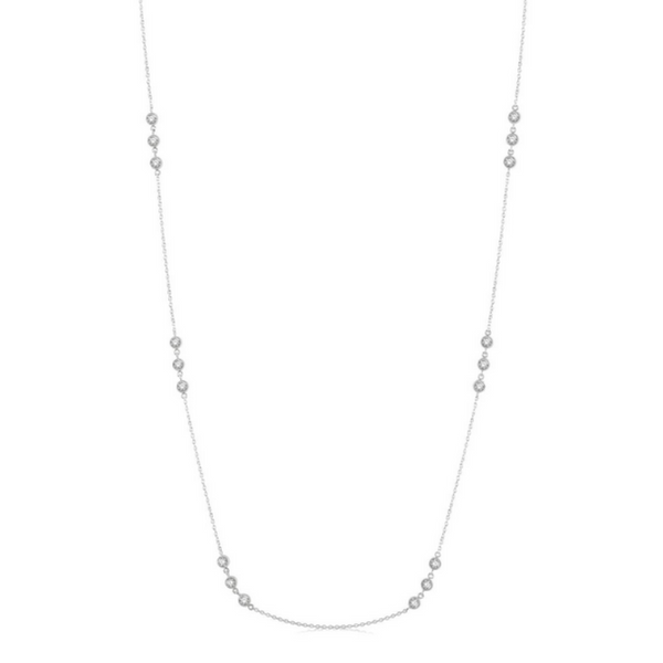 14K White Gold 3 Diamond Cluster Station Necklace