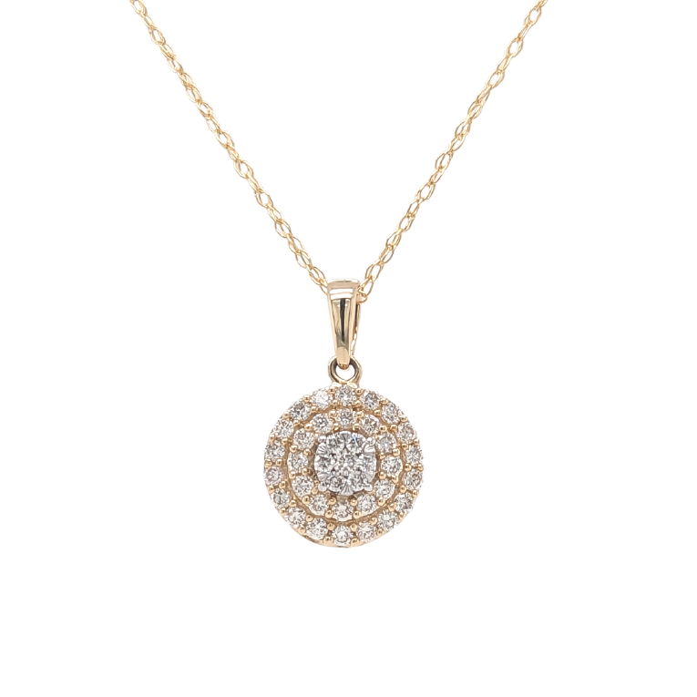 14K Yellow Gold Diamond Cluster Circle Necklace