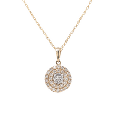 14K Yellow Gold Diamond Cluster Circle Necklace