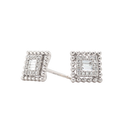 14K White Gold Diamond Beaded Stud Earrings