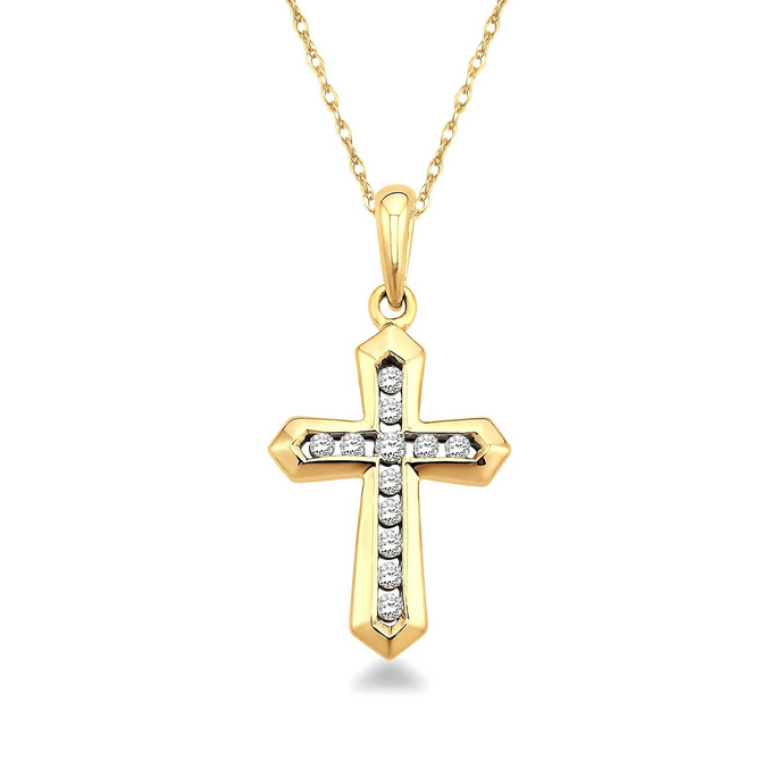 10K Yellow Gold Cross with Channel Set Diamonds