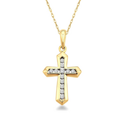 10K Yellow Gold Cross with Channel Set Diamonds