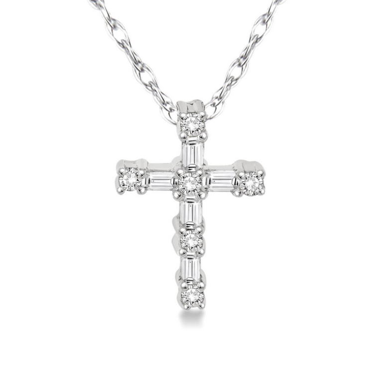 10K White Gold Petite Diamond Cross Necklace