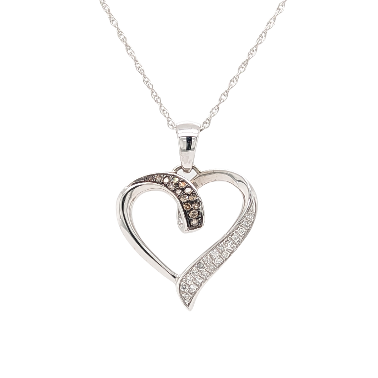 10K White Gold Chocolate & White Diamond Heart Necklace