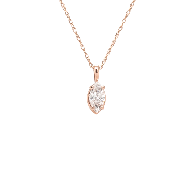 14K Rose Gold Marquise Solitaire Necklace
